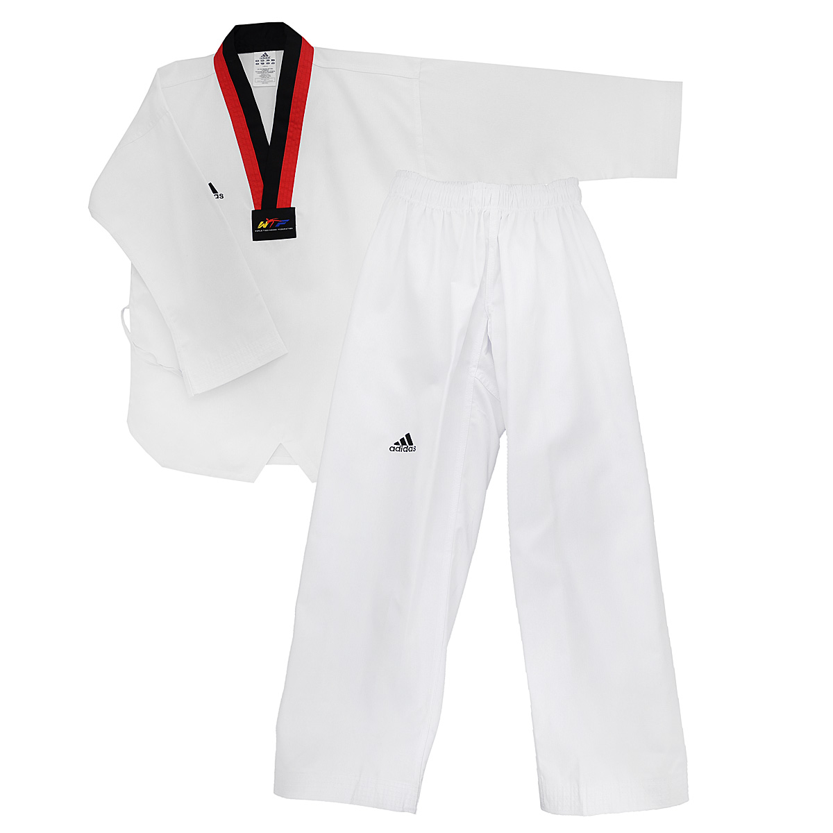 заказать и купить Кимоно для тхэквондо adidas Taekwondo Adi-Start, цвет: белый, черный, красный. adiTS01-WH/RD-BK. Размер 110